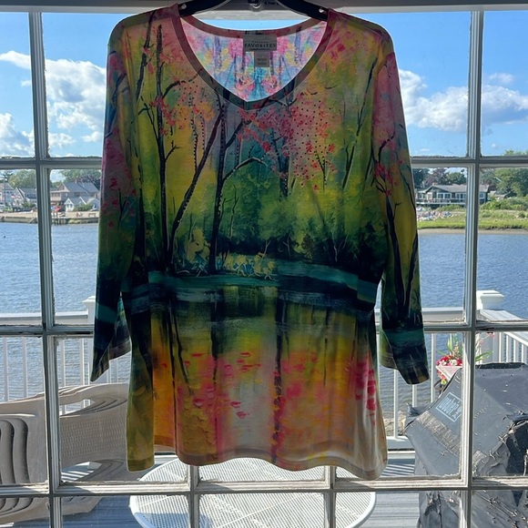Catalog Favorites - colorful art wear - v- neck 3/4 sleeve - size 1X - Picture 3 of 8